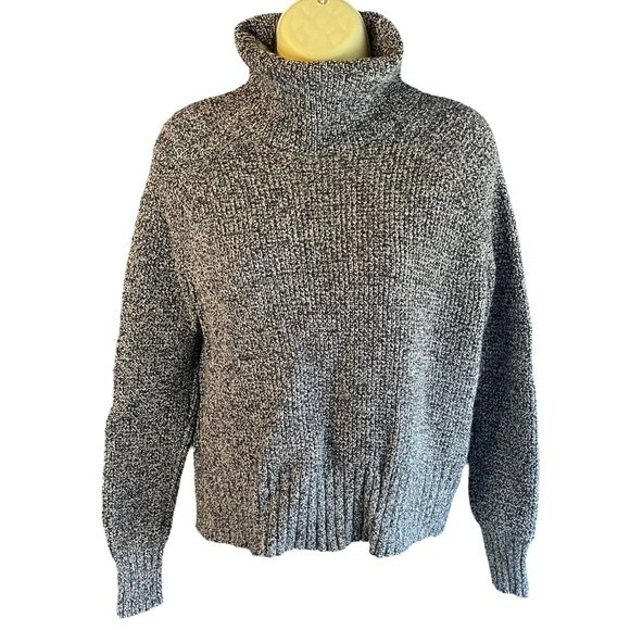 Madewell Marled Black and White Turtleneck Sweater with Surplice Back, size Sm - Picture 1 of 7